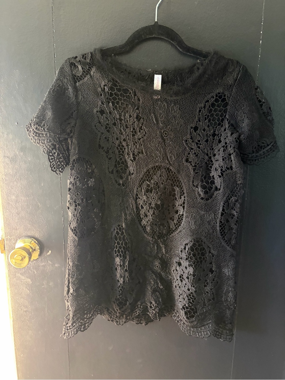 Xhilaration Black Crochet Short Sleeve Blouse